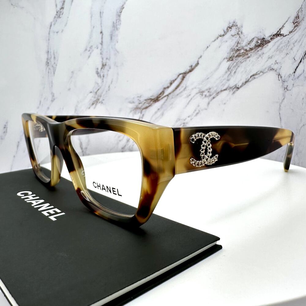 New CHANEL Eyeglasses Brown Gold Chain CC Rectangle 52mm Rx-able - Picture 3 of 16